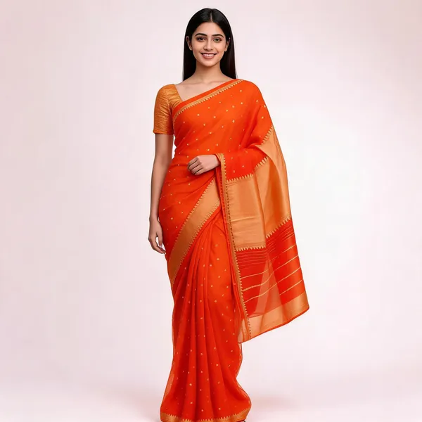 Orange_Pure_Silk_Handwoven_Organza_Kora_Saree_For_Women