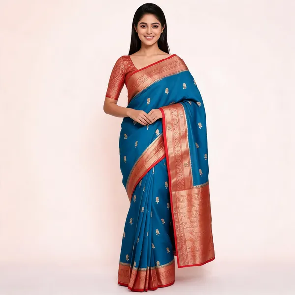 Blue_And_Maroon_Pure_Silk_Handwoven_Organza_Saree_For_Women