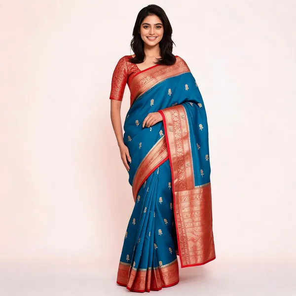 Blue_And_Maroon_Pure_Silk_Handwoven_Organza_Saree_For_Women