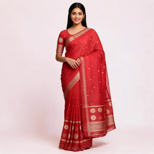 Red_Pure_Silk_Handwoven_Organza_Kora_Suit_For_Women