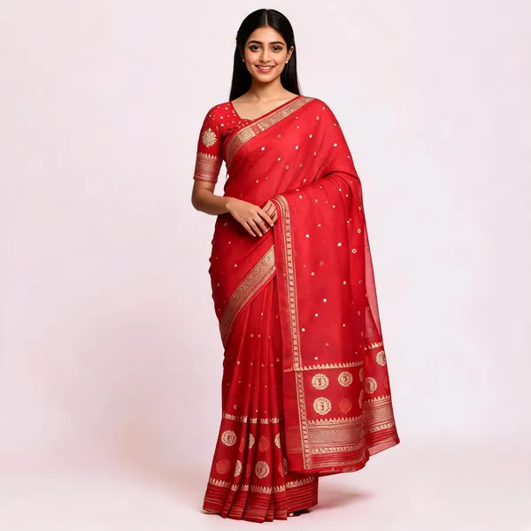 Red_Pure_Silk_Handwoven_Organza_Kora_Suit_For_Women