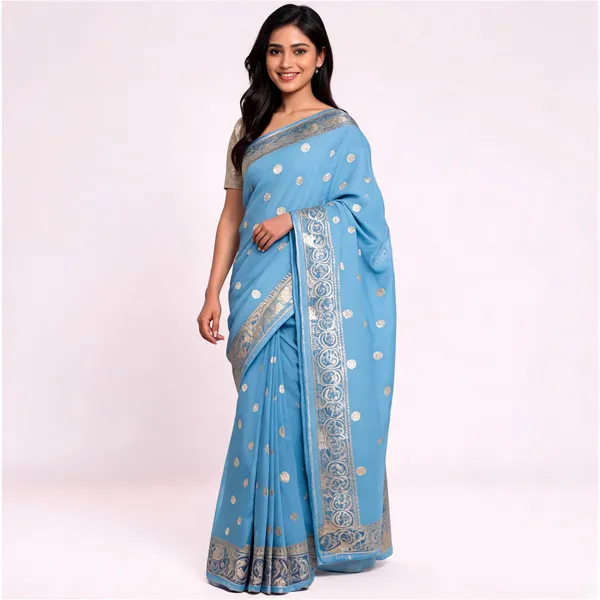 Sky_Blue_Pure_Silk_Handwoven_Organza_Linen_Saree_For_Women