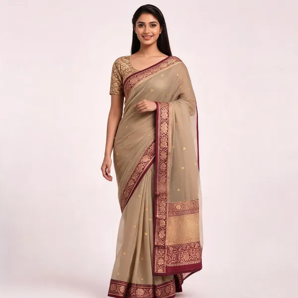 Light_Brown_Pure_Silk_Handwoven_Organza_Kora_Suit_For_Women