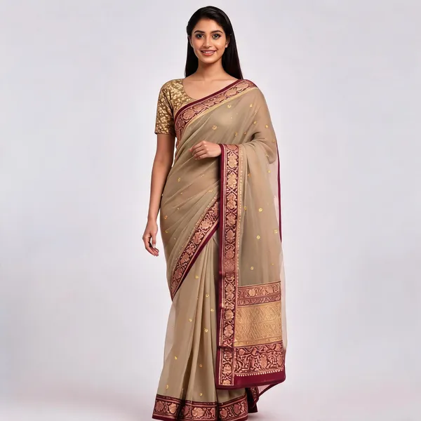 Light_Brown_Pure_Silk_Handwoven_Organza_Kora_Suit_For_Women