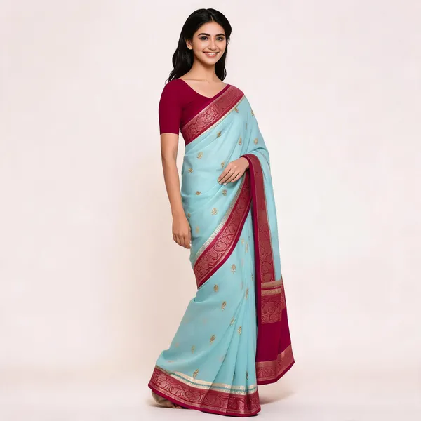 Sky_Blue_Pure_Silk_Handwoven_Organza_Saree_For_Women
