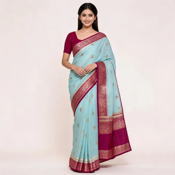 Sky_Blue_Pure_Silk_Handwoven_Organza_Saree_For_Women