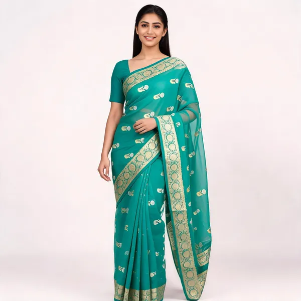 Green_Pure_Silk_Handwoven_Organza_Kora_Rekha_Boota_Saree_For_Women