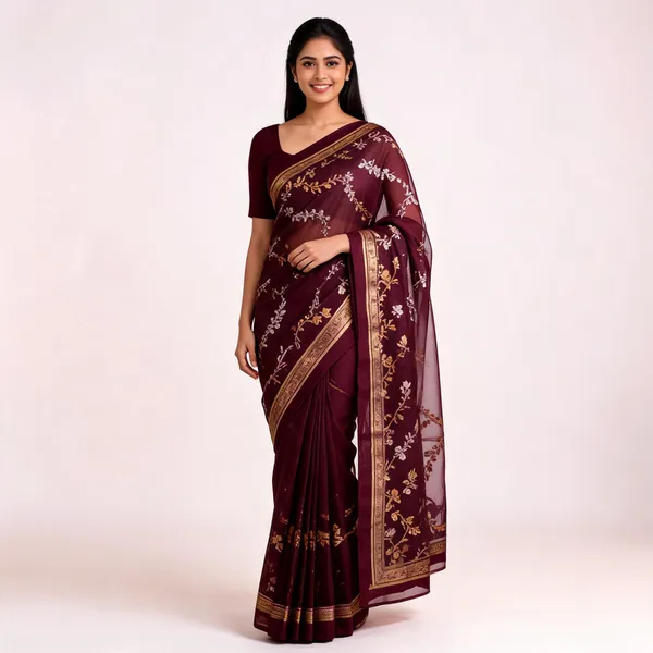 Brown_Pure_Silk_Handwoven_Organza_Saree_For_Women