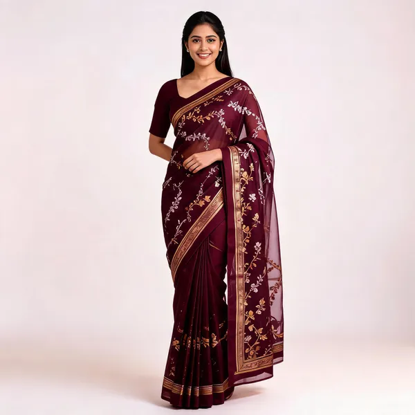 Brown_Pure_Silk_Handwoven_Organza_Saree_For_Women