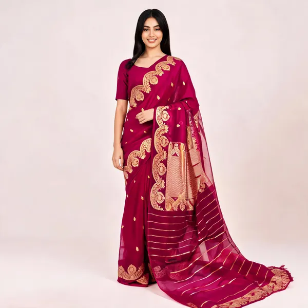 Dark_Pink_Pure_Silk_Handwoven_Organza_Kora_Saree_For_Women