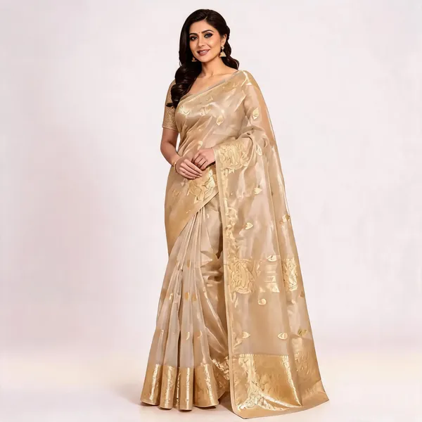 Cream_Pure_Silk_Handwoven_Kora_Tissue_Saree_For_Women