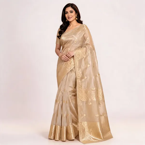 Cream_Pure_Silk_Handwoven_Kora_Tissue_Saree_For_Women