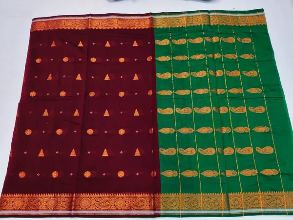 Green_Maroon_Semi_Silk_Gold_Border_Buti_Saree_For_Women