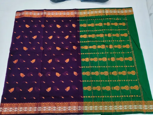 Purple_Green_Semi_Silk_Zari_Border_Saree_For_Women