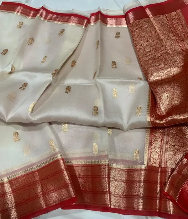 White_And_Maroon_Pure_Silk_Handwoven_Organza_Saree_For_Women