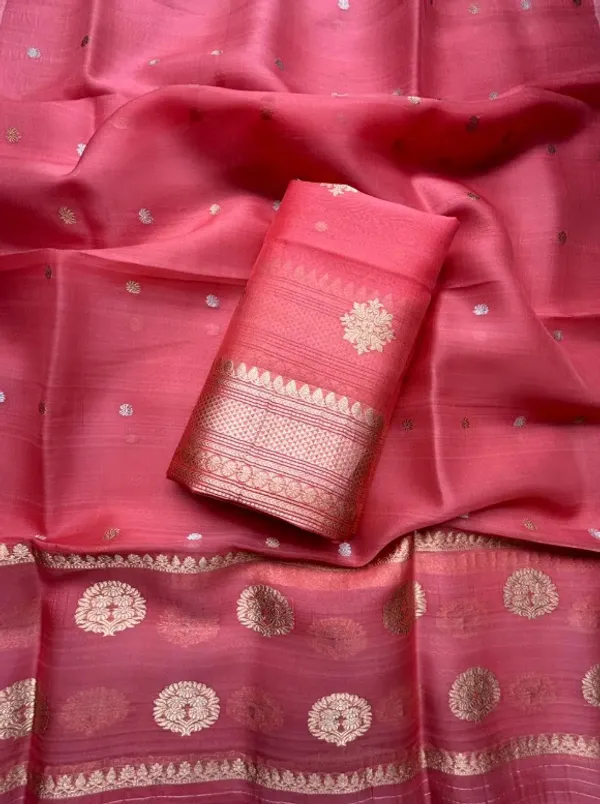 Pink_Pure_Silk_Handwoven_Organza_Linen_Suit_For_Women