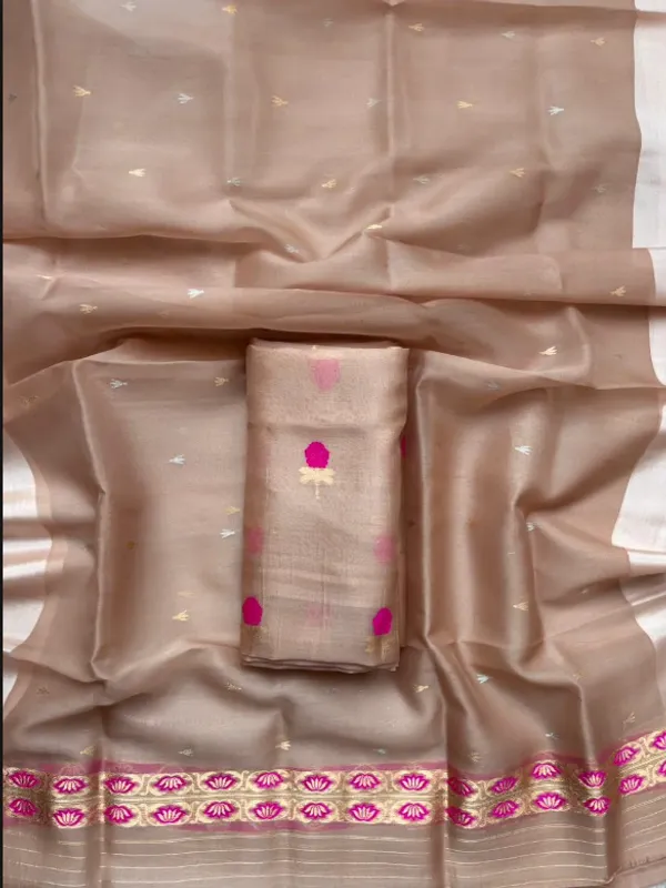 Beige_Pure_Silk_Handwoven_Organza_Kora_Suit_For_Women