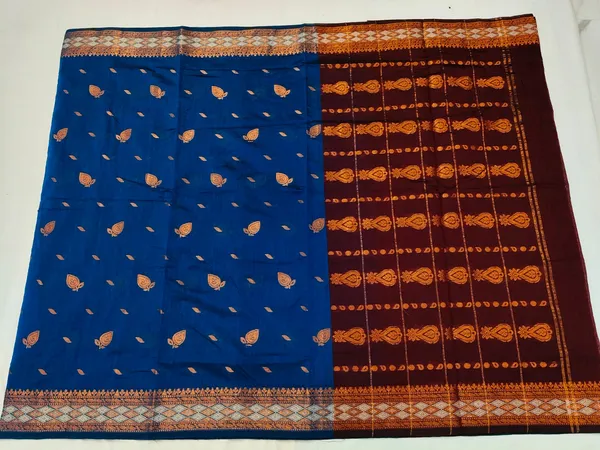 Blue_Maroon_Semi_Silk_Royale_Buti_Saree_For_Women