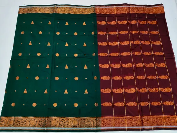Green_Maroon_Semi_Silk_Tulip_Motif_Saree_For_Women