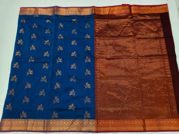 Blue_Maroon_Semi_Silk_Buti_Saree_For_Women
