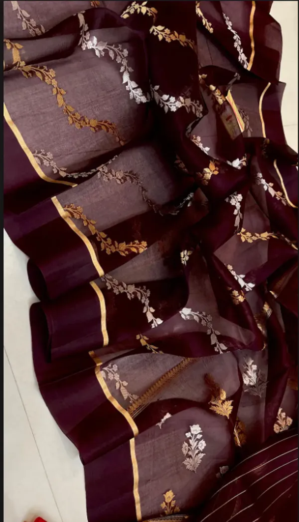 Brown_Pure_Silk_Handwoven_Organza_Saree_For_Women