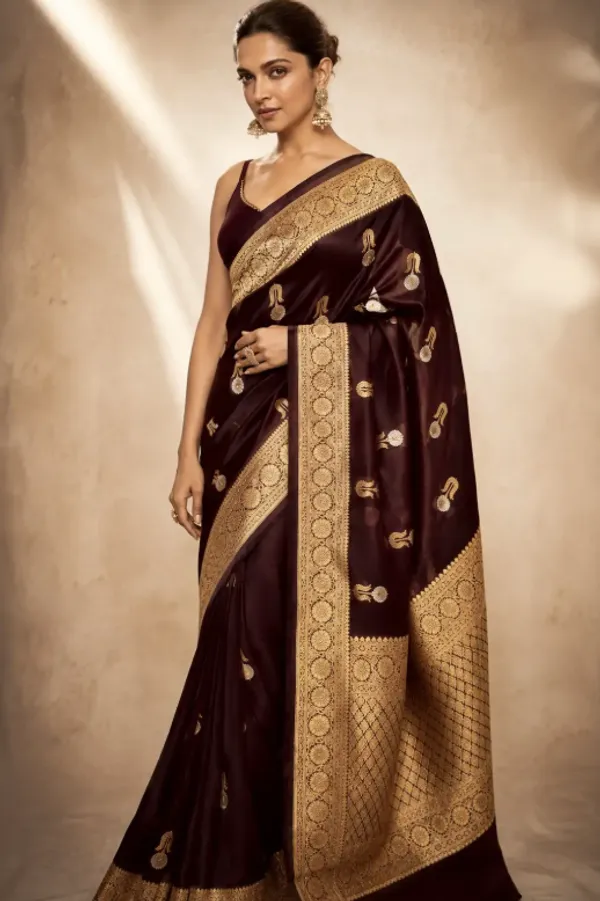 Brown_Pure_Silk_Handwoven_Organza_Kora_Rekha_Boota_Saree_For_Women
