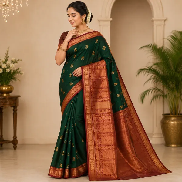 Green_Maroon_Semi_Silk_Paisley_Saree_For_Women