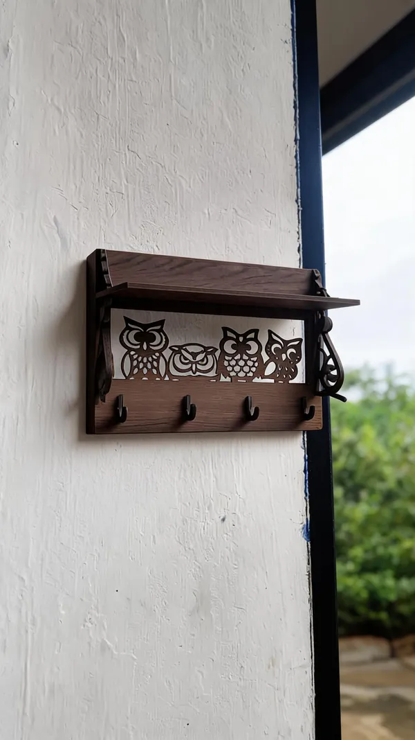 Mdf_Rustic_Owl__Wall_Mounted_Key_Holder