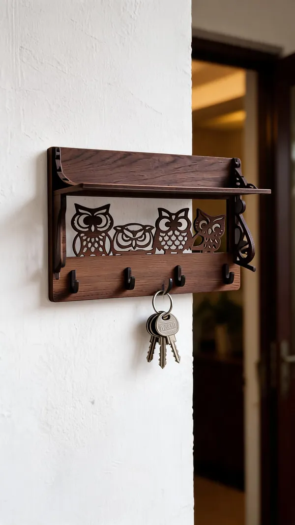 Mdf_Rustic_Owl__Wall_Mounted_Key_Holder