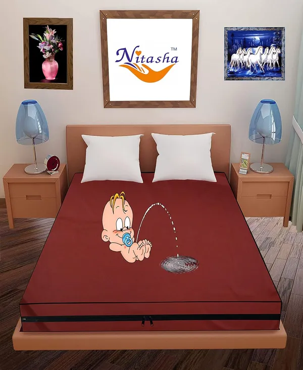 Polyester_Waterproof_Zipper_Queen_Size_Mattress_Protector_Cover_Red