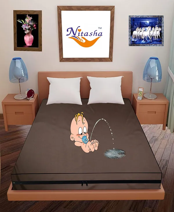 Polyester_Waterproof_Zipper_Double_Size_Mattress_Protector_Cover_Brown