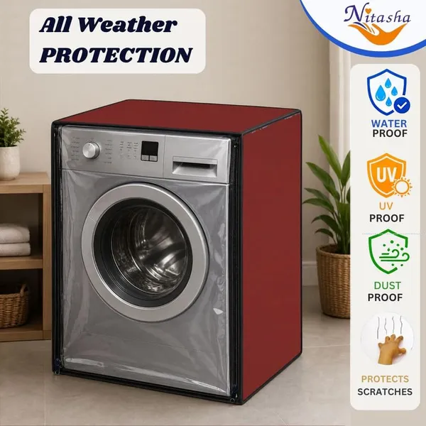 Polyester_Waterproof_Transparent_Front_Load_Washing_Machine_Cover_Red