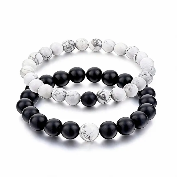 White_And_Black_Acrylic_Plastic_Couple_Bracelet_Set