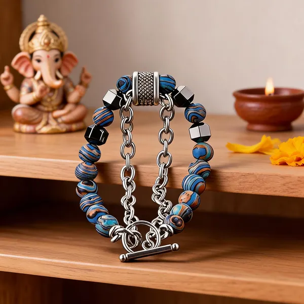 Silver_Stainless_Steel,Acrylic_Plastic_Beads_Bracelet