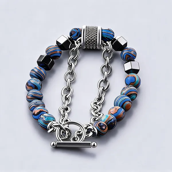 Silver_Stainless_Steel,Acrylic_Plastic_Beads_Bracelet