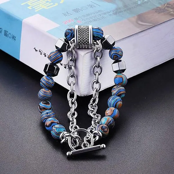 Silver_Stainless_Steel,Acrylic_Plastic_Beads_Bracelet
