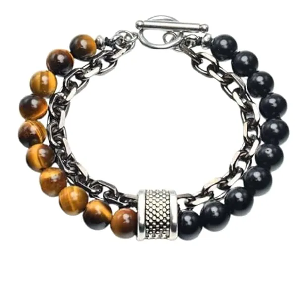 Brown_And_Black_Stainless_Steel,Acrylic_Plastic_Tiger_Eye_Bracelet
