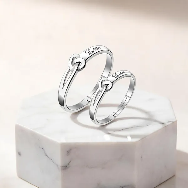 Silver_Stainless_Steel_Love_Knot_Couple_Ring_Set