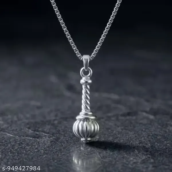 Silver_Stainless_Steel_Hanuman_Gada_Pendant_Necklace