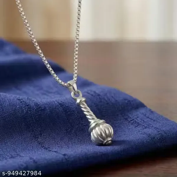 Silver_Stainless_Steel_Hanuman_Gada_Pendant_Necklace