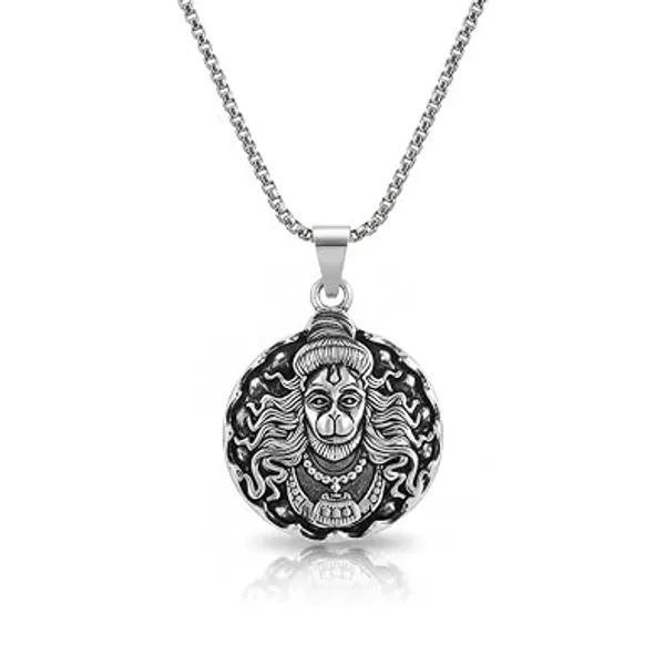 Silver_Stainless_Steel_Hanuman_Face_Pendant_Necklace