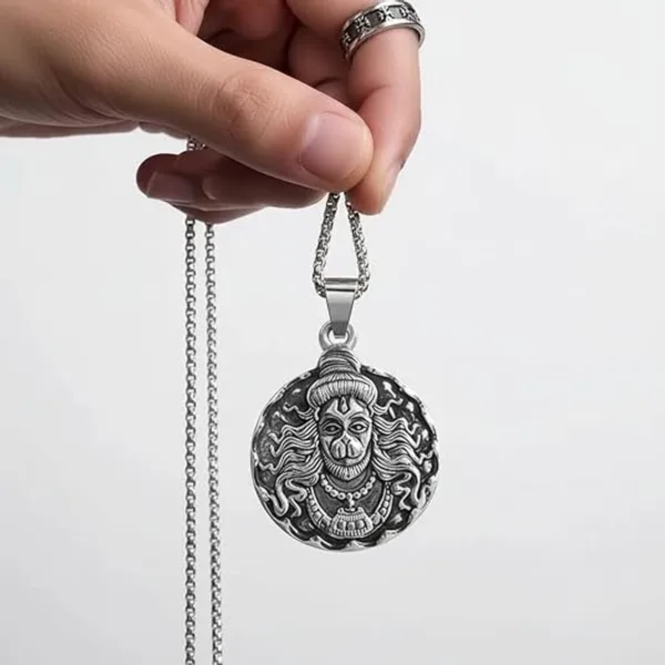 Silver_Stainless_Steel_Hanuman_Face_Pendant_Necklace