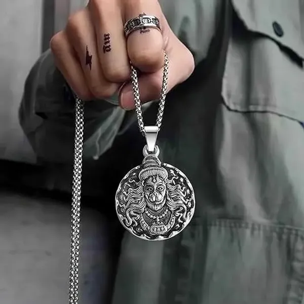 Silver_Stainless_Steel_Hanuman_Face_Pendant_Necklace