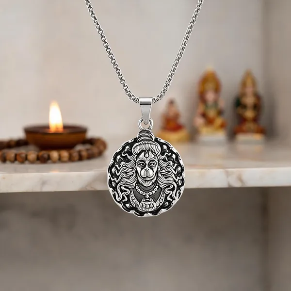Silver_Stainless_Steel_Hanuman_Face_Pendant_Necklace
