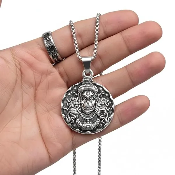 Silver_Stainless_Steel_Hanuman_Face_Pendant_Necklace