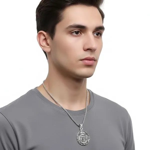 Silver_Stainless_Steel_Hanuman_Face_Pendant_Necklace