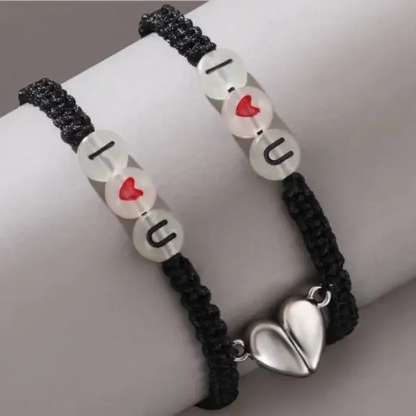 Black_Stainless_Steel,Acrylic_Plastic_Couple_Bracelet_Set