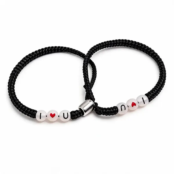 Black_Stainless_Steel,Acrylic_Plastic_Couple_Bracelet_Set