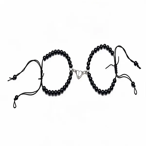 Black_Stainless_Steel,Acrylic_Plastic_Couple_Bracelet_Set