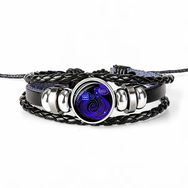 Black_And_Silver_Stainless_Steel_Zodiac_Bracelet